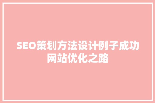 SEO策划方法设计例子成功网站优化之路
