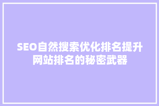 SEO自然搜索优化排名提升网站排名的秘密武器