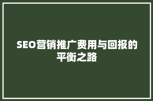 SEO营销推广费用与回报的平衡之路