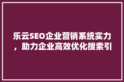 乐云SEO企业营销系统实力，助力企业高效优化搜索引擎排名