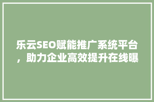 乐云SEO赋能推广系统平台，助力企业高效提升在线曝光度