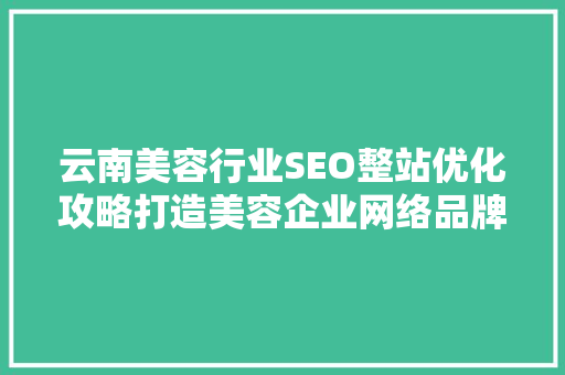 云南美容行业SEO整站优化攻略打造美容企业网络品牌新高度