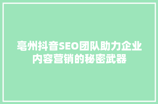 亳州抖音SEO团队助力企业内容营销的秘密武器