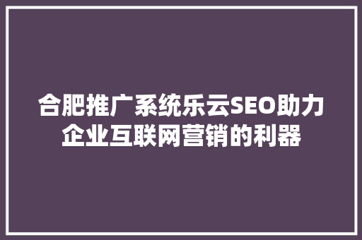 合肥推广系统乐云SEO助力企业互联网营销的利器