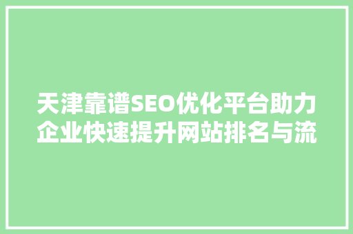 天津靠谱SEO优化平台助力企业快速提升网站排名与流量