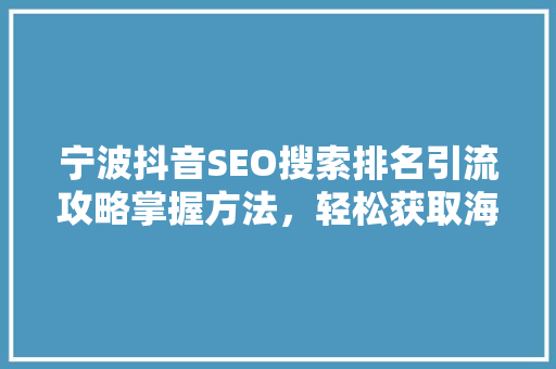 宁波抖音SEO搜索排名引流攻略掌握方法，轻松获取海量流量