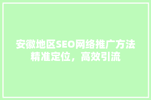 安徽地区SEO网络推广方法精准定位，高效引流
