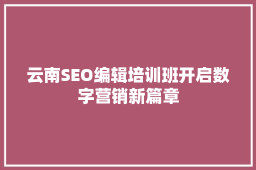 云南SEO编辑培训班开启数字营销新篇章