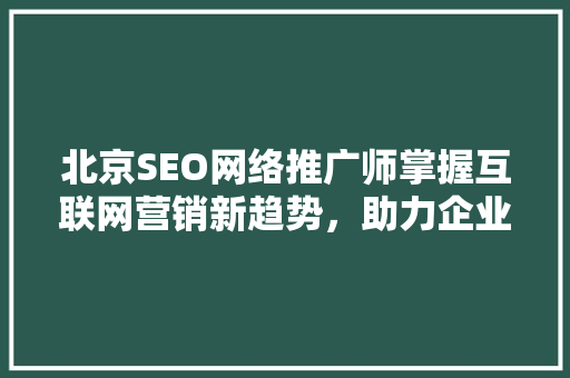 北京SEO网络推广师掌握互联网营销新趋势，助力企业腾飞