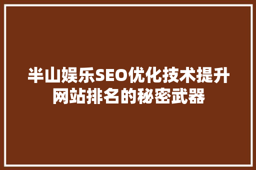 半山娱乐SEO优化技术提升网站排名的秘密武器