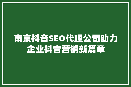 南京抖音SEO代理公司助力企业抖音营销新篇章