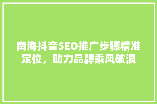 南海抖音SEO推广步骤精准定位，助力品牌乘风破浪  第1张