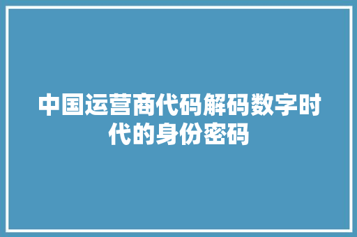 中国运营商代码解码数字时代的身份密码
