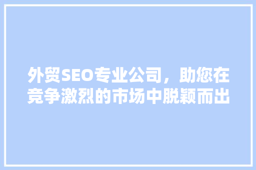 外贸SEO专业公司，助您在竞争激烈的市场中脱颖而出