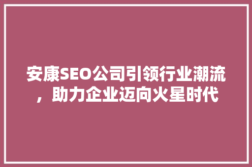 安康SEO公司引领行业潮流，助力企业迈向火星时代