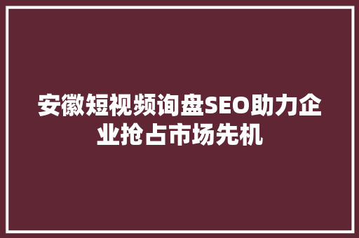 安徽短视频询盘SEO助力企业抢占市场先机  第1张