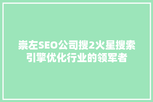 崇左SEO公司搜2火星搜索引擎优化行业的领军者