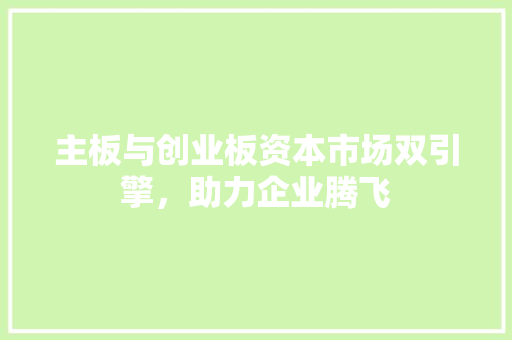 主板与创业板资本市场双引擎，助力企业腾飞
