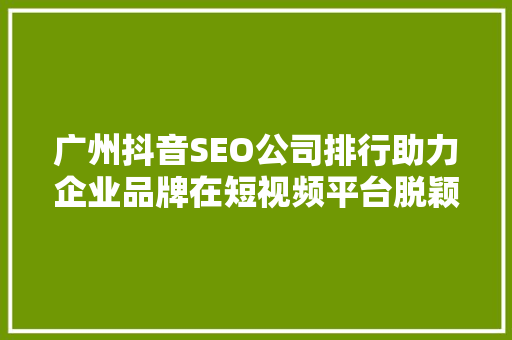 广州抖音SEO公司排行助力企业品牌在短视频平台脱颖而出