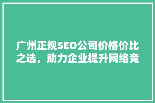 广州正规SEO公司价格价比之选，助力企业提升网络竞争力