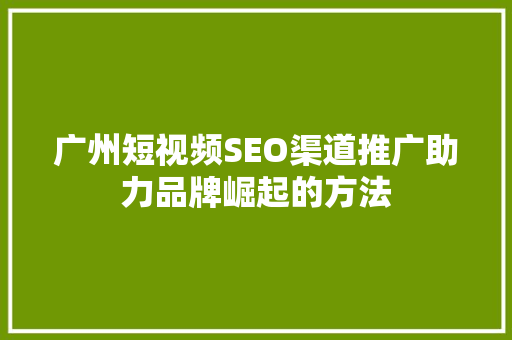 广州短视频SEO渠道推广助力品牌崛起的方法
