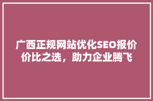 广西正规网站优化SEO报价价比之选，助力企业腾飞