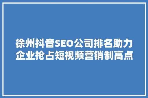 徐州抖音SEO公司排名助力企业抢占短视频营销制高点