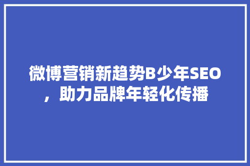 微博营销新趋势B少年SEO，助力品牌年轻化传播