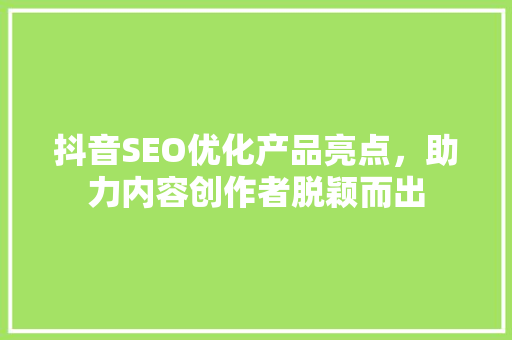 抖音SEO优化产品亮点，助力内容创作者脱颖而出