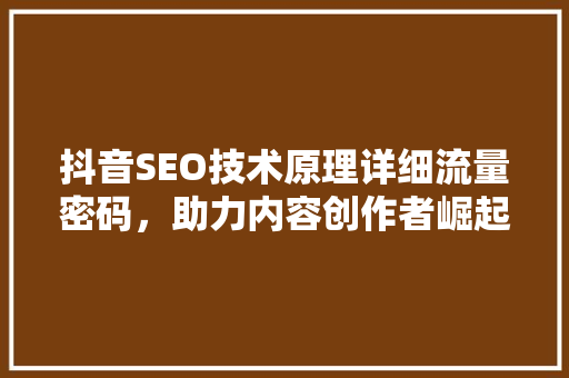 抖音SEO技术原理详细流量密码，助力内容创作者崛起