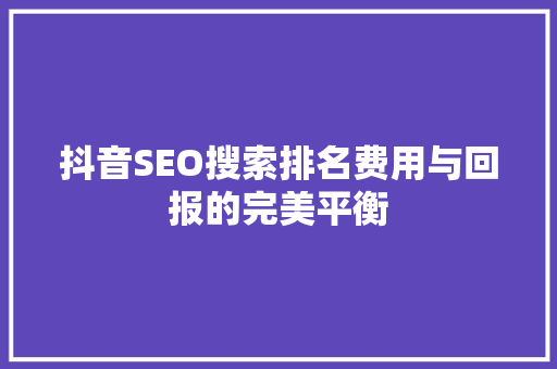 抖音SEO搜索排名费用与回报的完美平衡