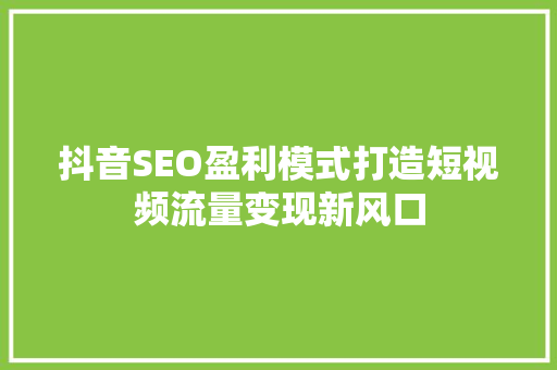 抖音SEO盈利模式打造短视频流量变现新风口