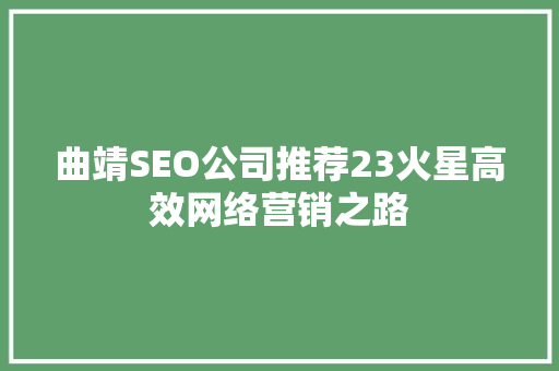 曲靖SEO公司推荐23火星高效网络营销之路