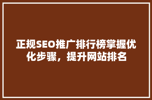 正规SEO推广排行榜掌握优化步骤，提升网站排名