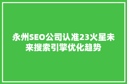 永州SEO公司认准23火星未来搜索引擎优化趋势