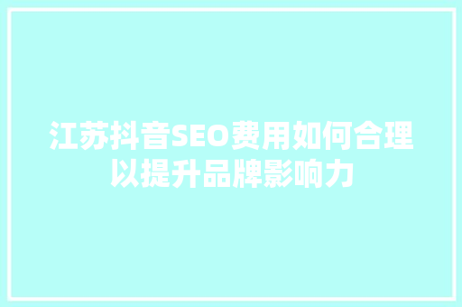 江苏抖音SEO费用如何合理以提升品牌影响力