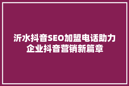 沂水抖音SEO加盟电话助力企业抖音营销新篇章