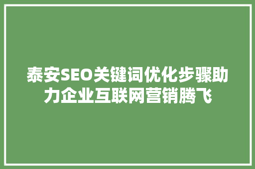 泰安SEO关键词优化步骤助力企业互联网营销腾飞