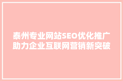 泰州专业网站SEO优化推广助力企业互联网营销新突破
