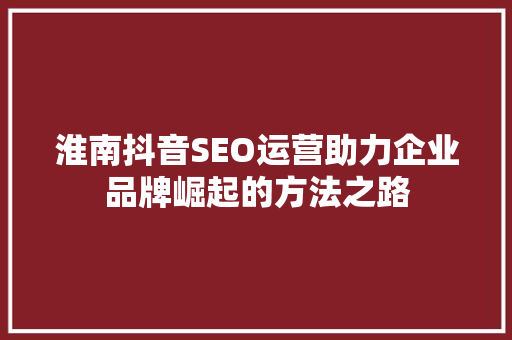 淮南抖音SEO运营助力企业品牌崛起的方法之路  第1张