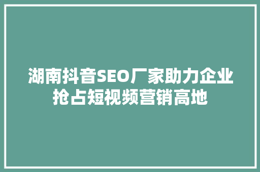 湖南抖音SEO厂家助力企业抢占短视频营销高地