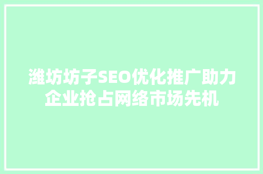 潍坊坊子SEO优化推广助力企业抢占网络市场先机