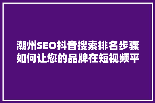 潮州SEO抖音搜索排名步骤如何让您的品牌在短视频平台脱颖而出
