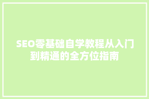 SEO零基础自学教程从入门到精通的全方位指南