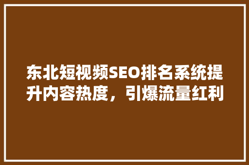 东北短视频SEO排名系统提升内容热度，引爆流量红利