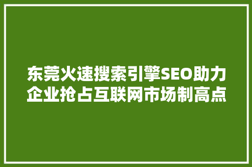 东莞火速搜索引擎SEO助力企业抢占互联网市场制高点
