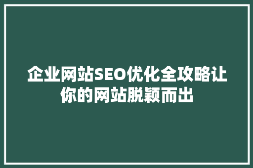 企业网站SEO优化全攻略让你的网站脱颖而出