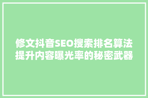 修文抖音SEO搜索排名算法提升内容曝光率的秘密武器