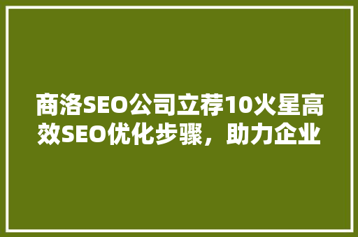 商洛SEO公司立荐10火星高效SEO优化步骤，助力企业腾飞