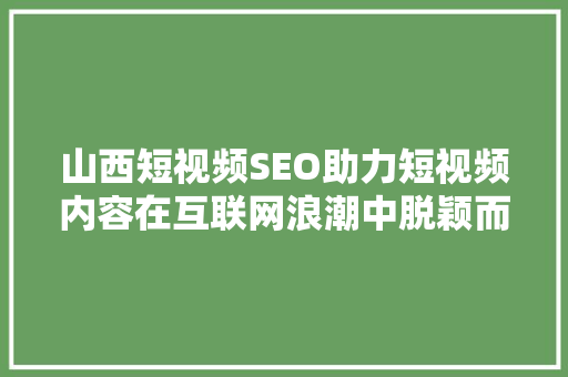 山西短视频SEO助力短视频内容在互联网浪潮中脱颖而出